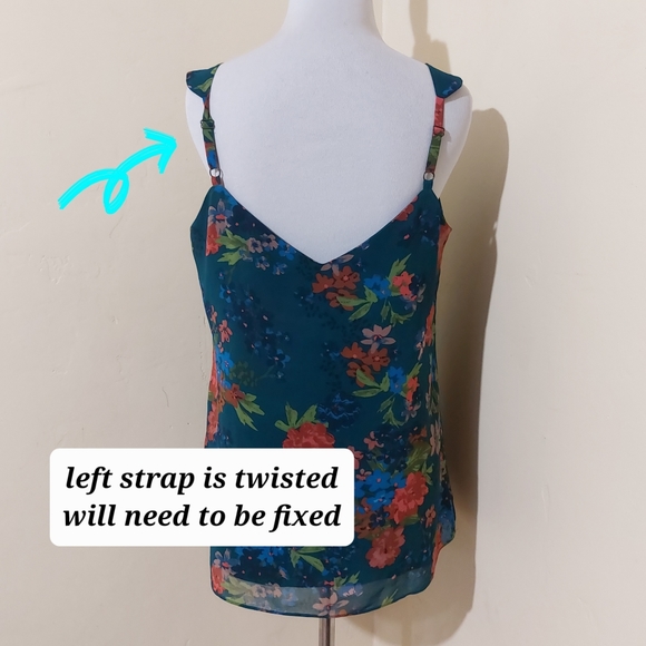 Cabi Teal Floral Print #3449 Still Life Lightweight V-neck Cami Tank Top Blouse - Picture 6 of 10